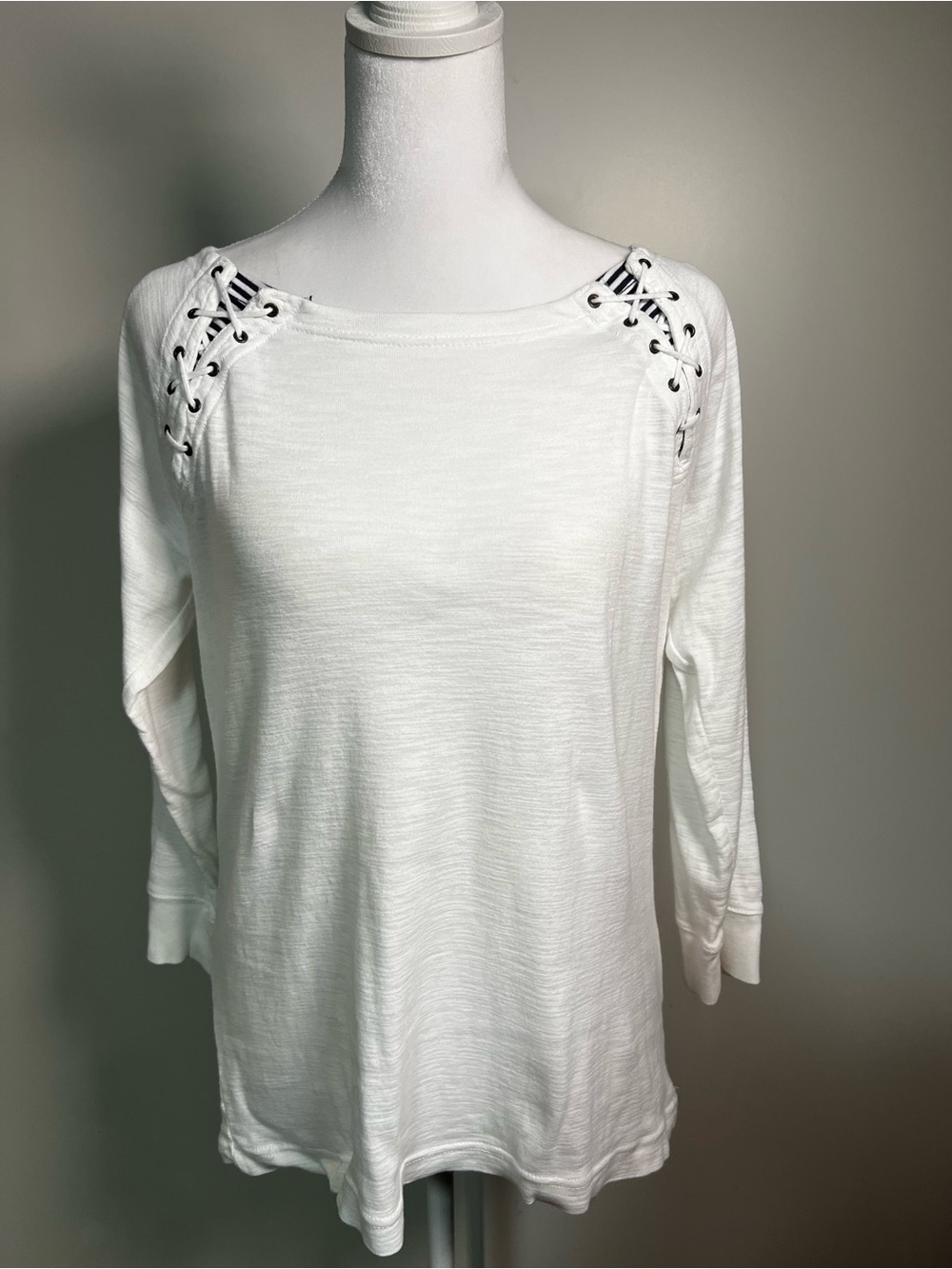 Ralph Lauren White Lace-Up Shoulder Long Sleeve Tee
